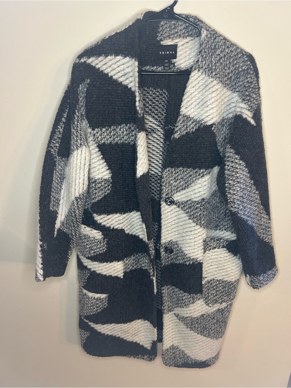 Tribal Black & White Geometric Knit Cardigan